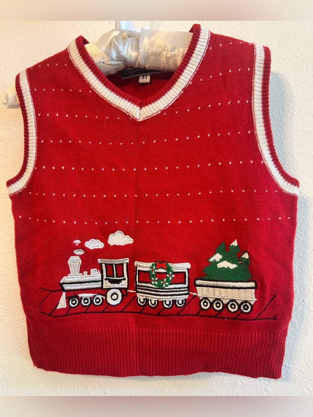 English Laundry Toddler Boy Christmas Train Sweater Vest Red 3T - Like New